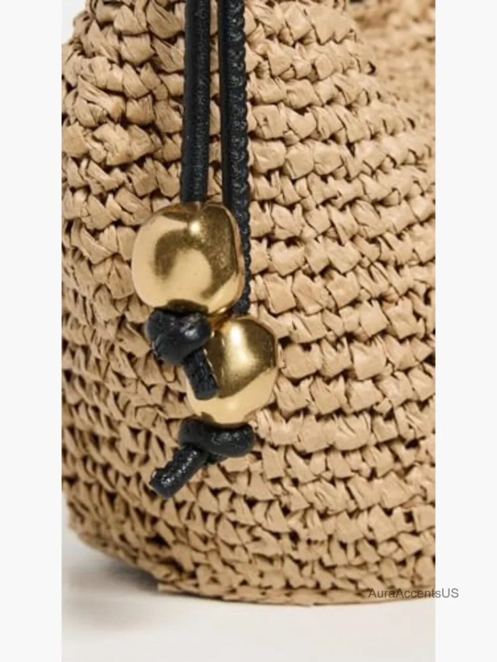 Mini Woven Straw Shoulder Bag with Bead Accents - Picture 6 of 7